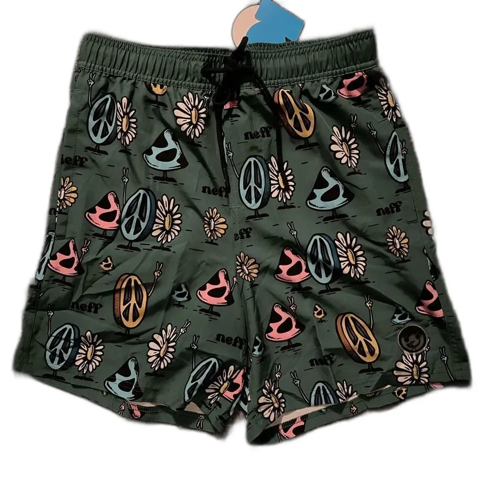 NWT Neff Men's Novelty Print Swim Trunks with Stretch, 7" Inseam - Picture 1 of 2
